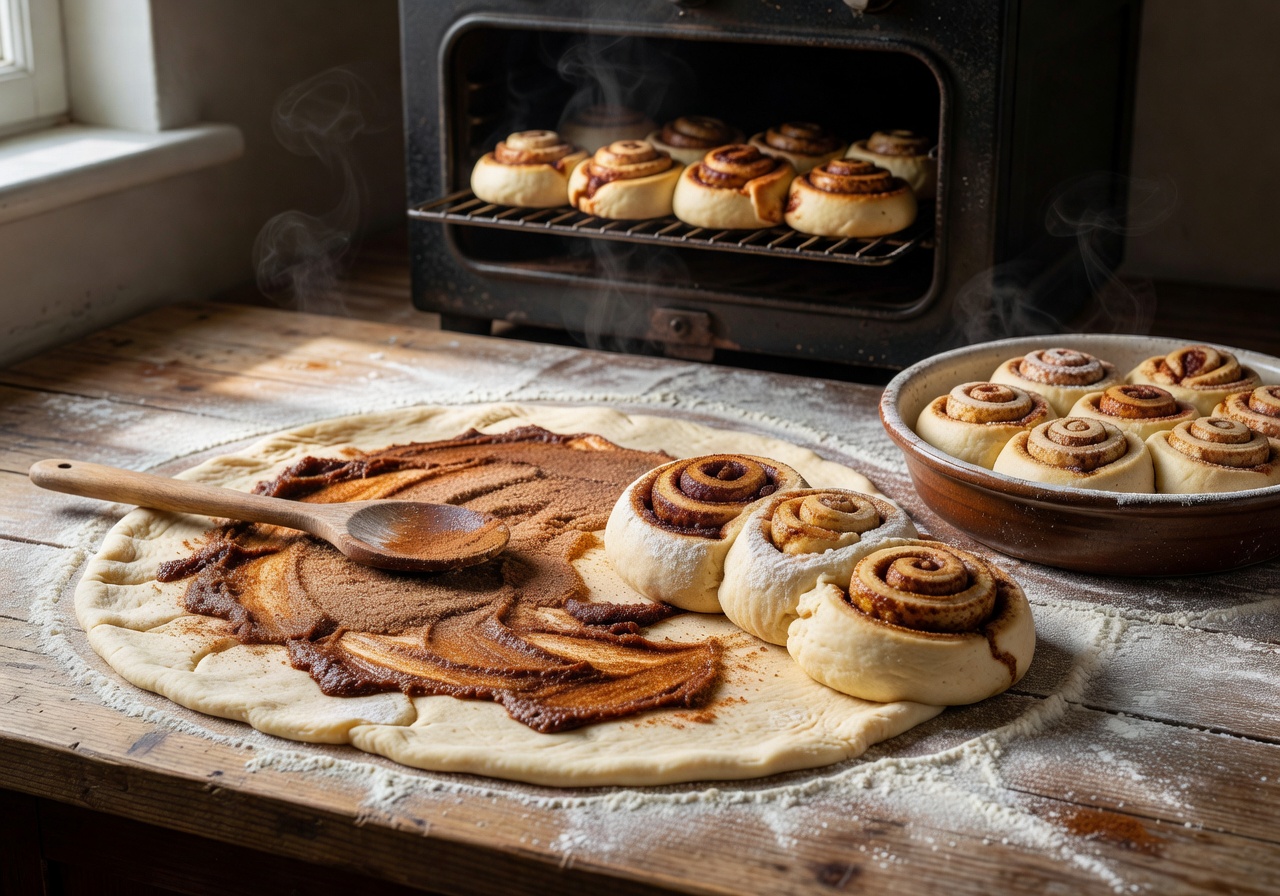 Baking traditional cinnamon buns